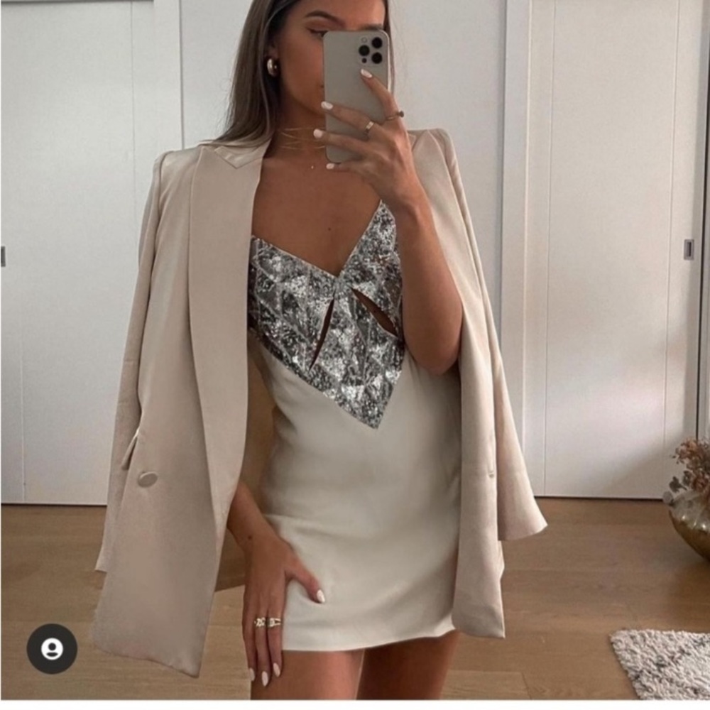 ZARA SEQUIN SATIN BLOGGERS FAV MINI DRESS LARGE